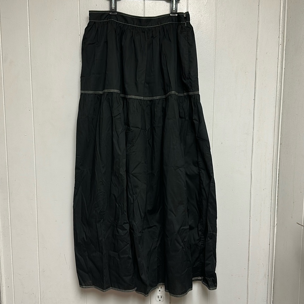 MKDT Studio Voluminous Maxi Skirt Gathers Triple Top Stitches Sheer Black Size 8